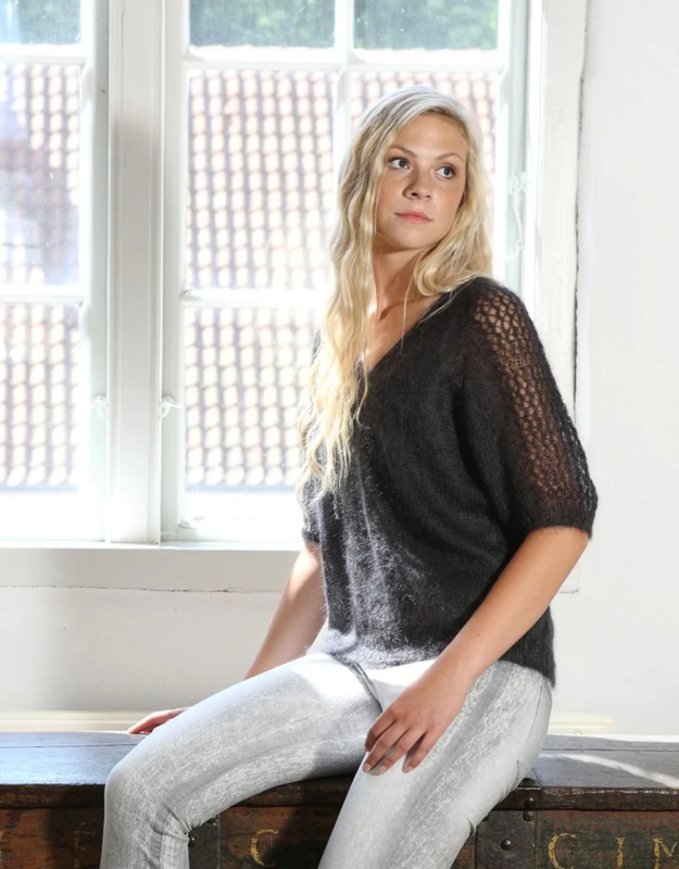 Quot Hulmønster På ærmer Quot  Bluse Mayflower 1380   Xx  Super Kid Silk  Fra Mayflower