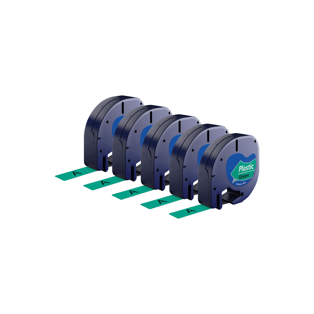 Rabat Sæt    Stk  Dymo 91204   91224 Sort På Grøn Plastiktape 12 Mm       Kompatibel S0721640