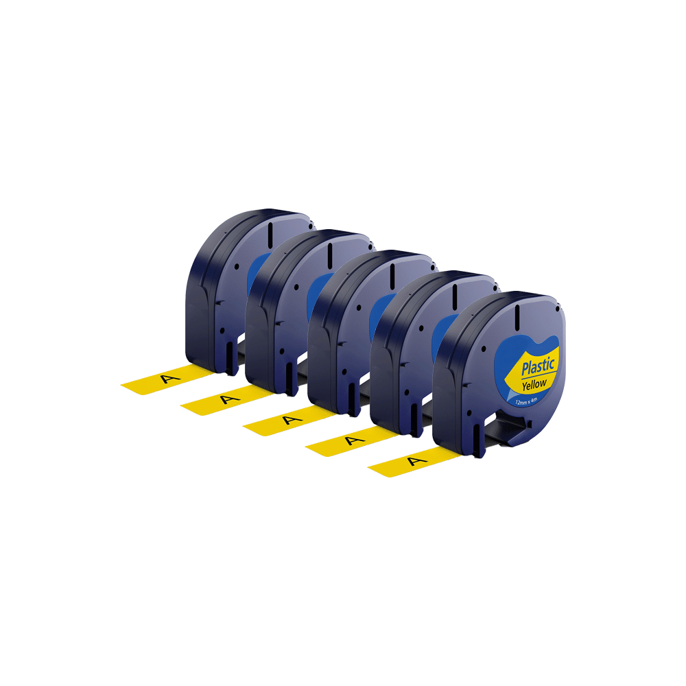 Rabat Sæt    Stk  Dymo 91202   91222 Sort På Gul Plastiktape 12 Mm       Kompatibel S0721670
