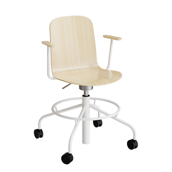 Stol Add 5903  Fodkryds  Hjul Og Armlæn  Birk Laminat  Hvidt Stel