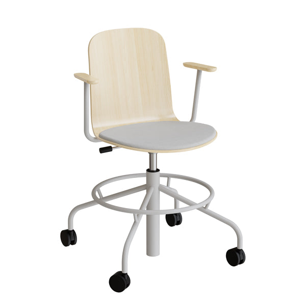 Stol Add 5903  Fodkryds  Hjul Og Armlæn  Birk Laminat  Sæde Med Gråt Tekstil  Alugråt Stel