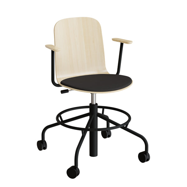 Stol Add 5903  Fodkryds  Hjul Og Armlæn  Birk Laminat  Sæde Sort Tekstil  Sort Stel