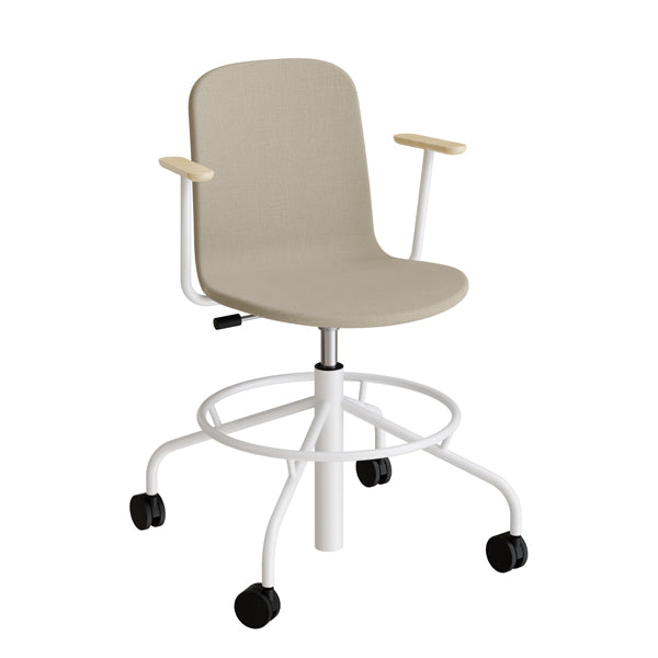 Stol Add 5903  Fodkryds  Hjul Og Armlæn  Helbetrukket Beige Tekstil  Hvidt Stel
