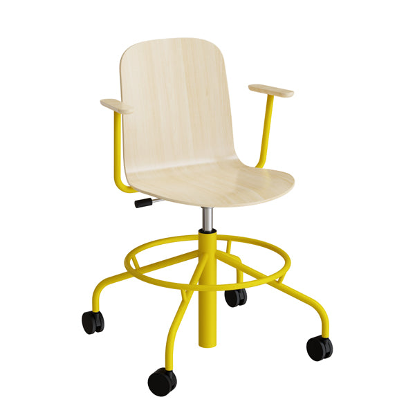 Stol Add 5903  Fodkryds  Hjul Og Armlæn  Hvidpigmenteret Eg Laminat  Gult Stel