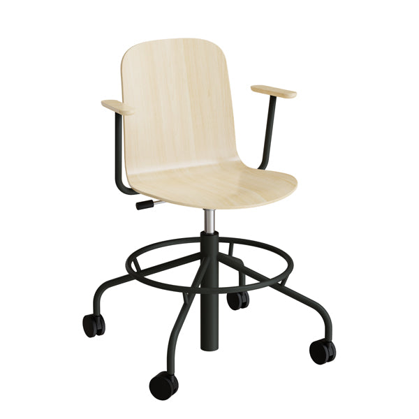 Stol Add 5903  Fodkryds  Hjul Og Armlæn  Hvidpigmenteret Eg Laminat  Sortoliven Stel