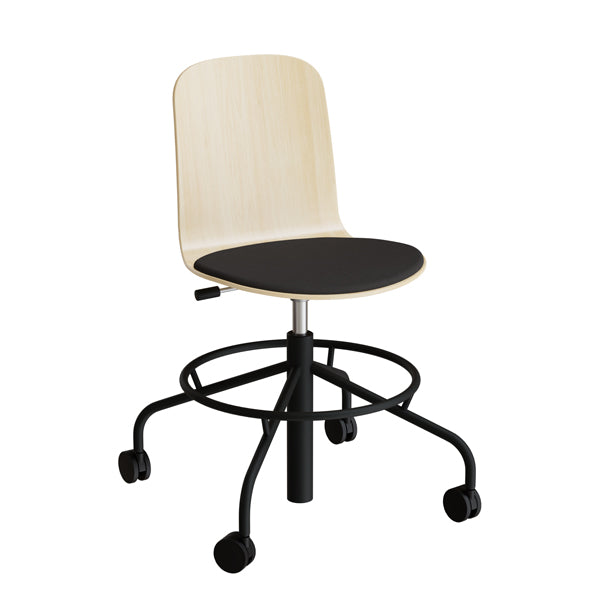 Stol Add 5903  Fodkryds Og Hjul  Birk Laminat  Sæde Sort Tekstil  Sort Stel