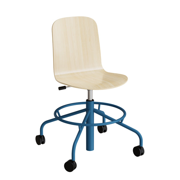 Stol Add 5903  Fodkryds Og Hjul  Hvidpigmenteret Eg Laminat  Blåt Stel
