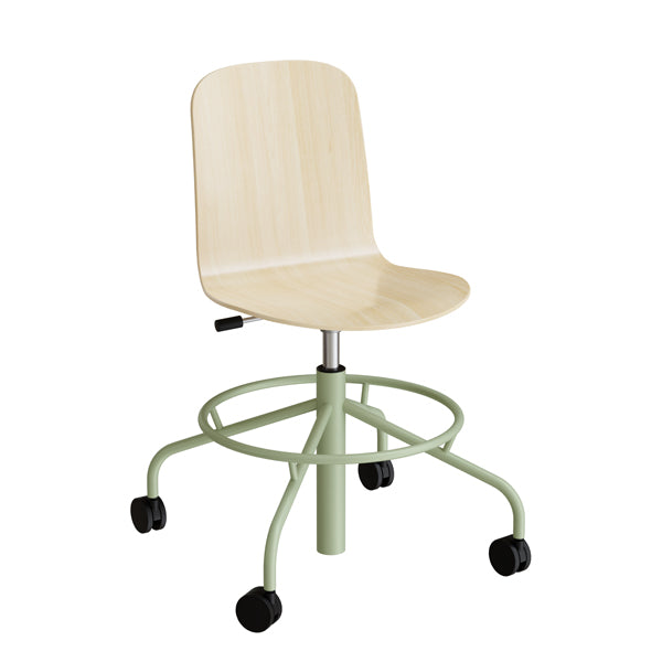 Stol Add 5903  Fodkryds Og Hjul  Hvidpigmenteret Eg Laminat  Grønt Stel