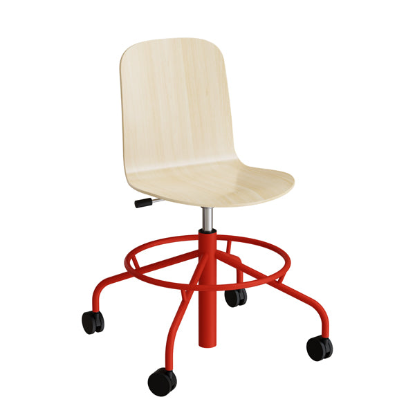 Stol Add 5903  Fodkryds Og Hjul  Hvidpigmenteret Eg Laminat  Rødt Stel