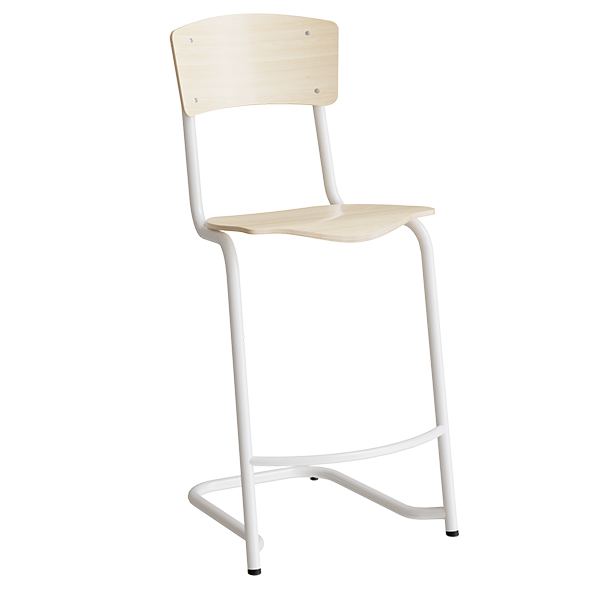 Stol Mia 196 Birk Laminat  Hvidt Stel  Siddehøjde 620mm