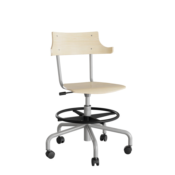 Stol Strong 113 Hatt  Birk Laminat Og Alugråt Stel  Metalkryds  Fodring Og Hjul