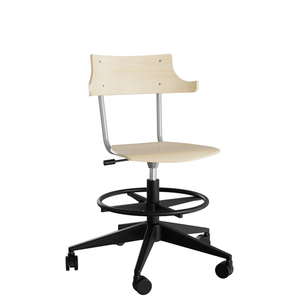 Stol Strong 113 Hatt  Birk Laminat Og Alugråt Stel  Plastkryds  Fodring Og Hjul