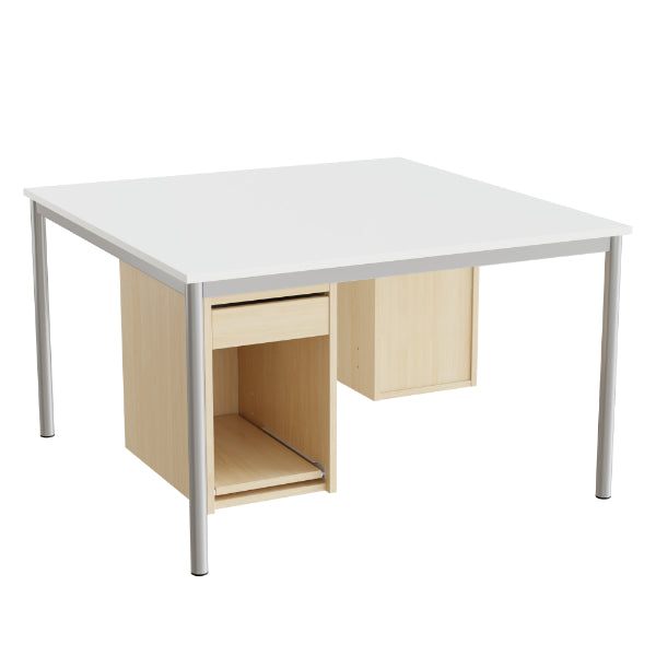 Sybord 136  1200x1200 Mm H720 Mm  Hvid Laminat  Alugråt Stel