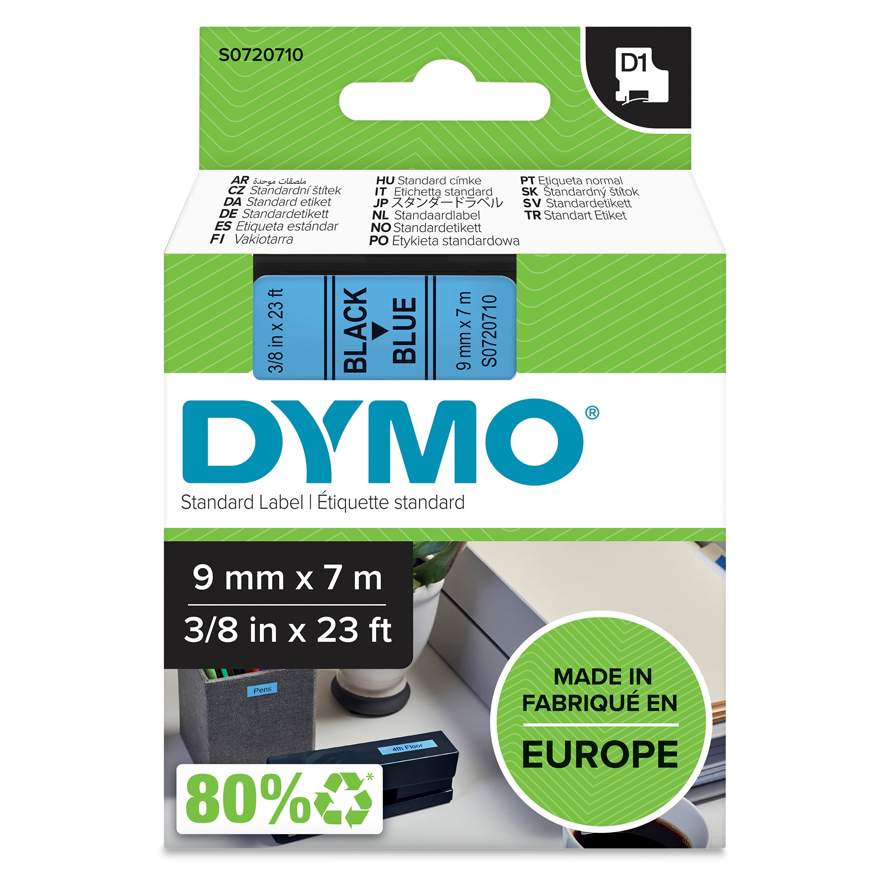 Tape D1 9mmx7m Black Blue