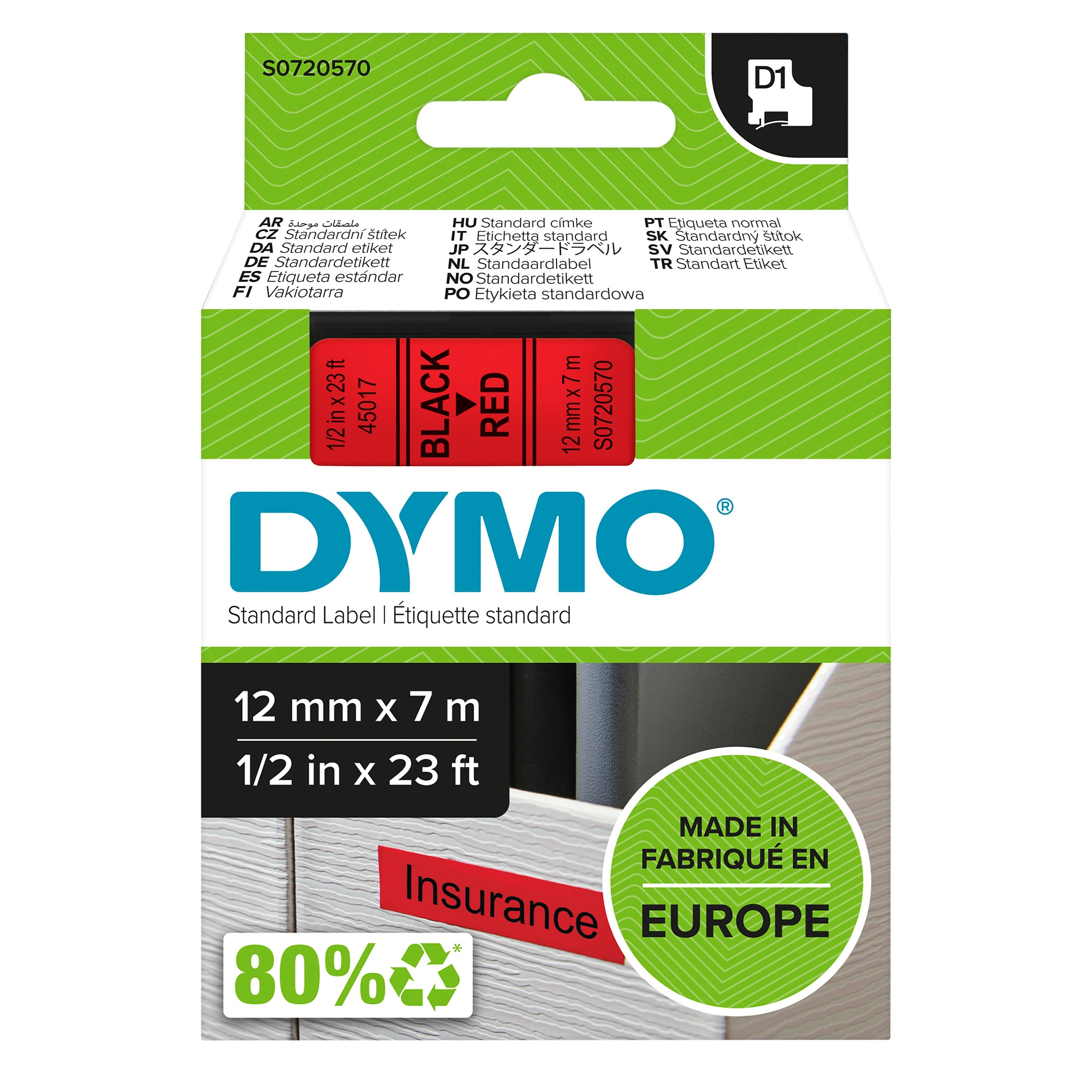 Tape D1 12mmx7m Black Red