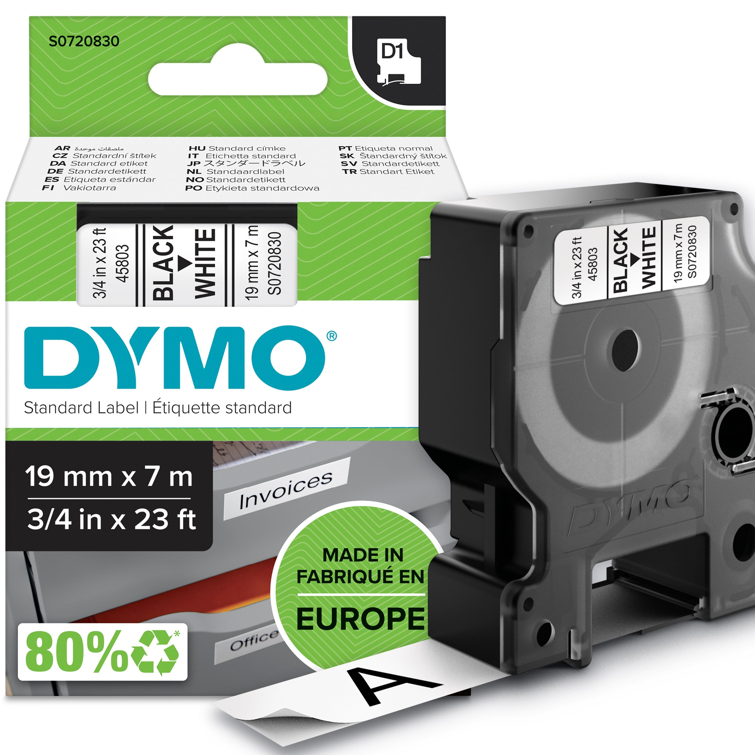 Tape D1 19mmx7m Black White