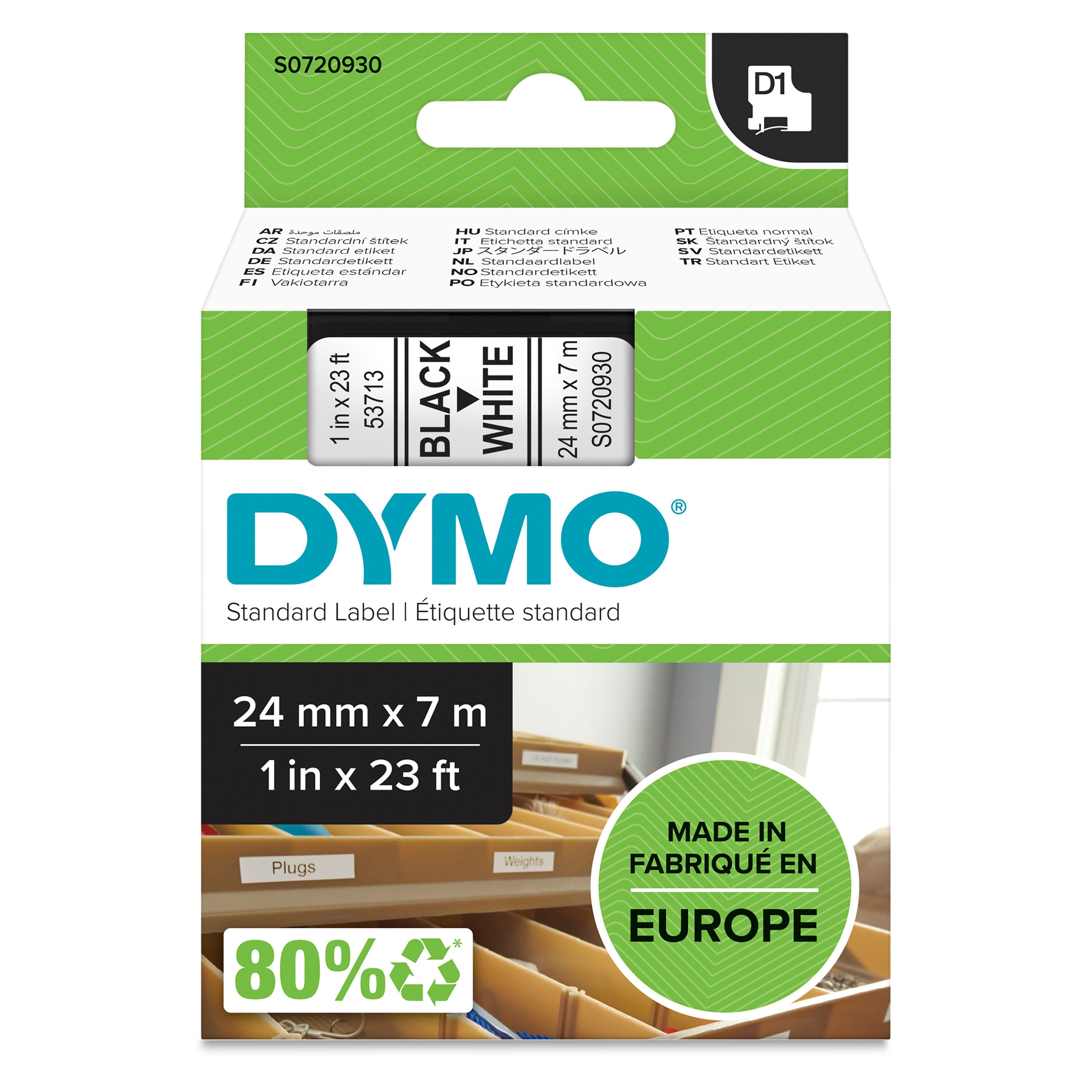 Tape D1 24mmx7m Black White