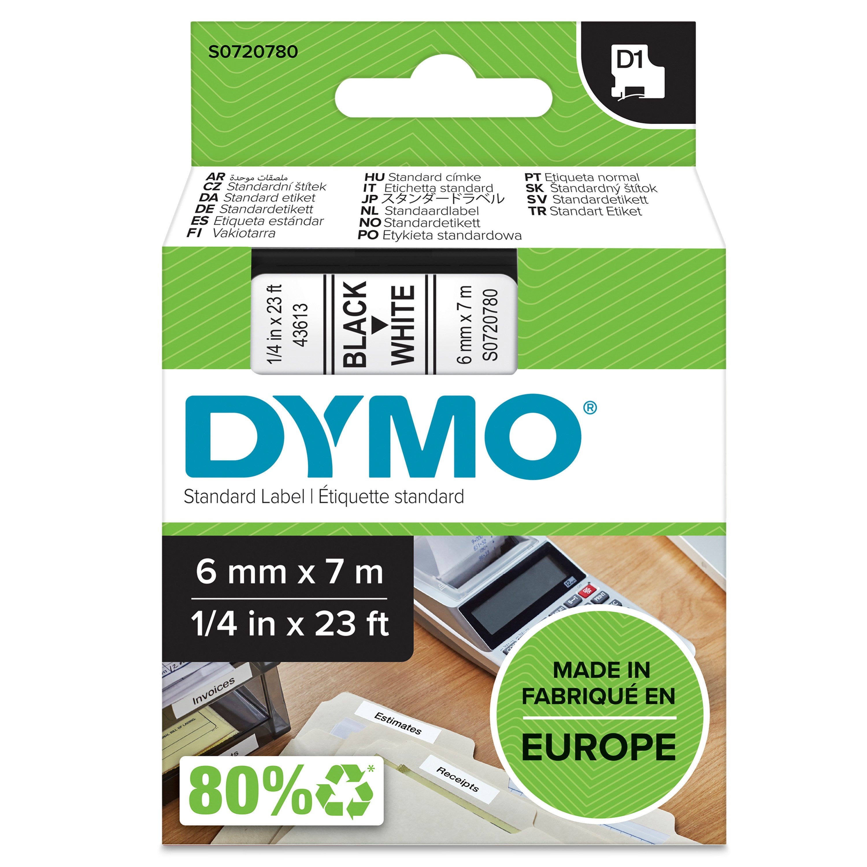 Tape D1 6mmx7m Black White
