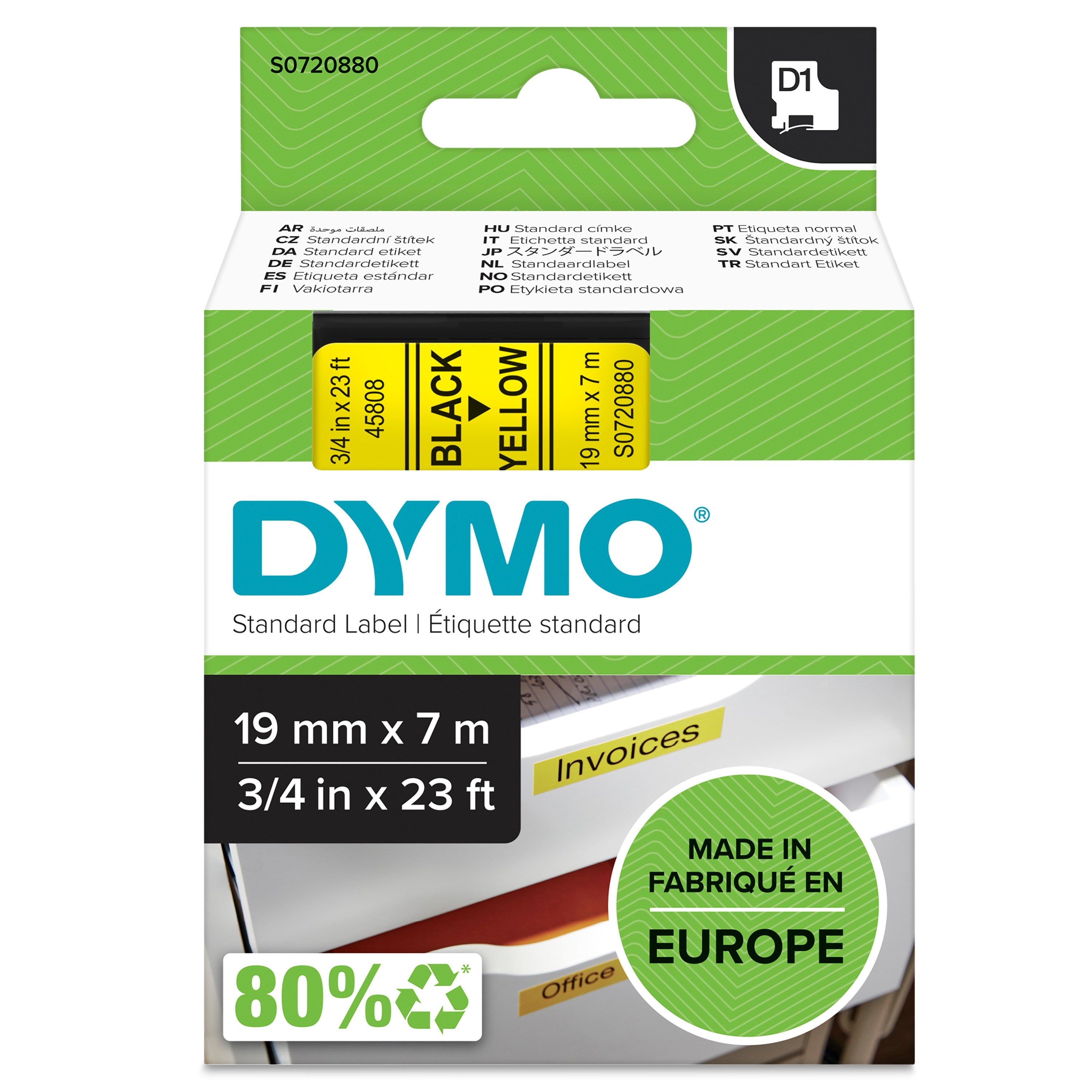 Tape D1 19mmx7m Black Yellow