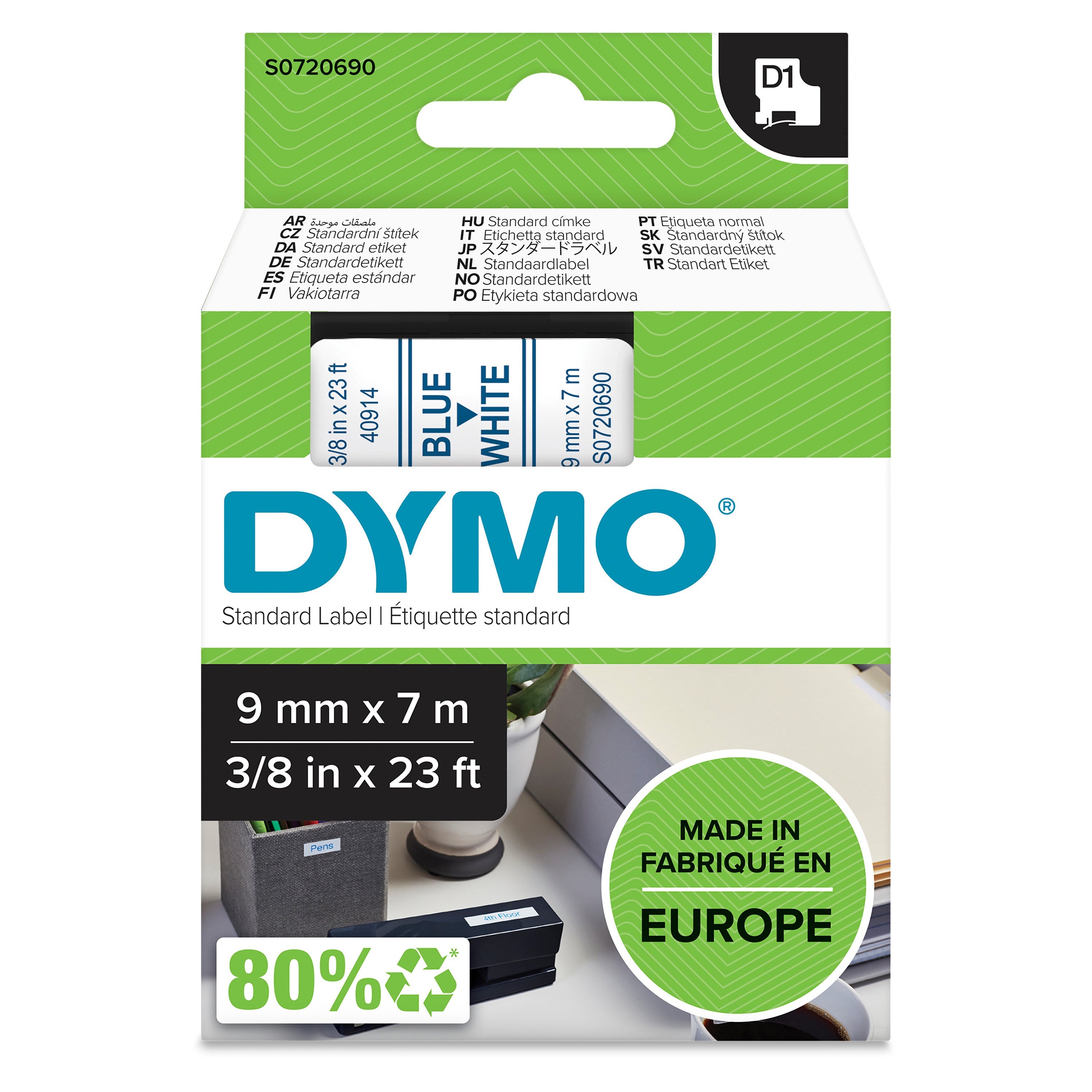 Tape D1 9mmx7m Blue White