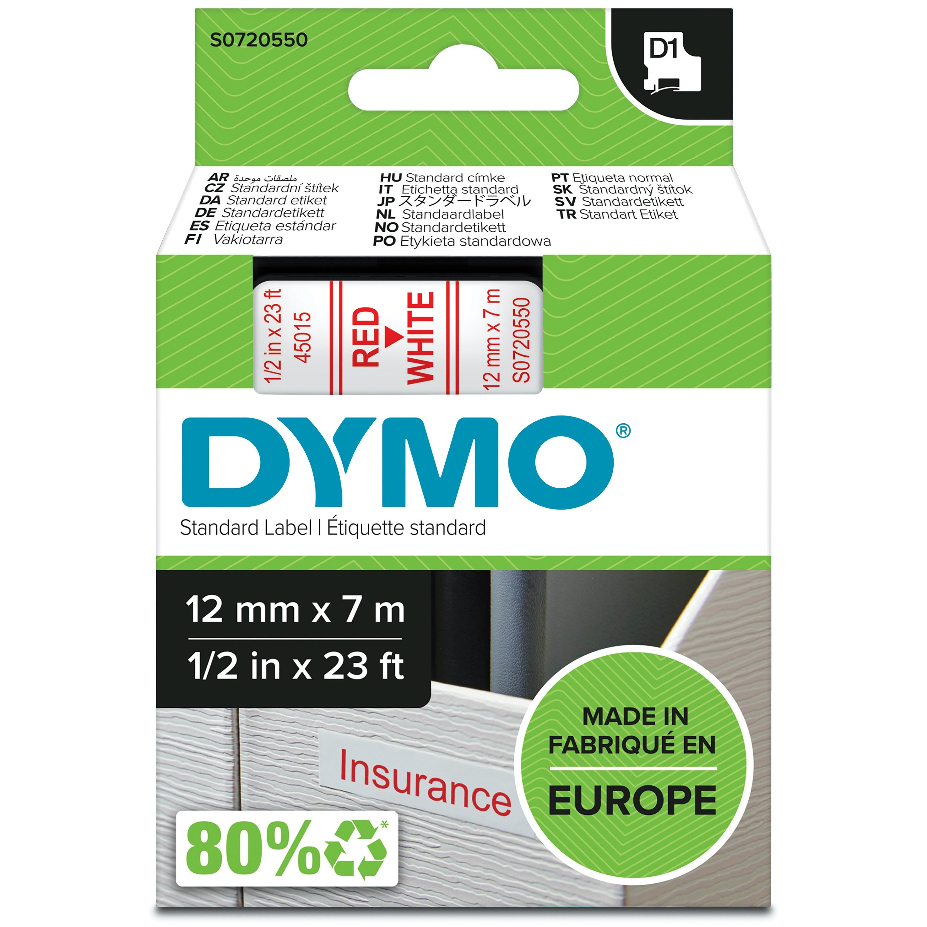 Tape D1 12mmx7m Red White