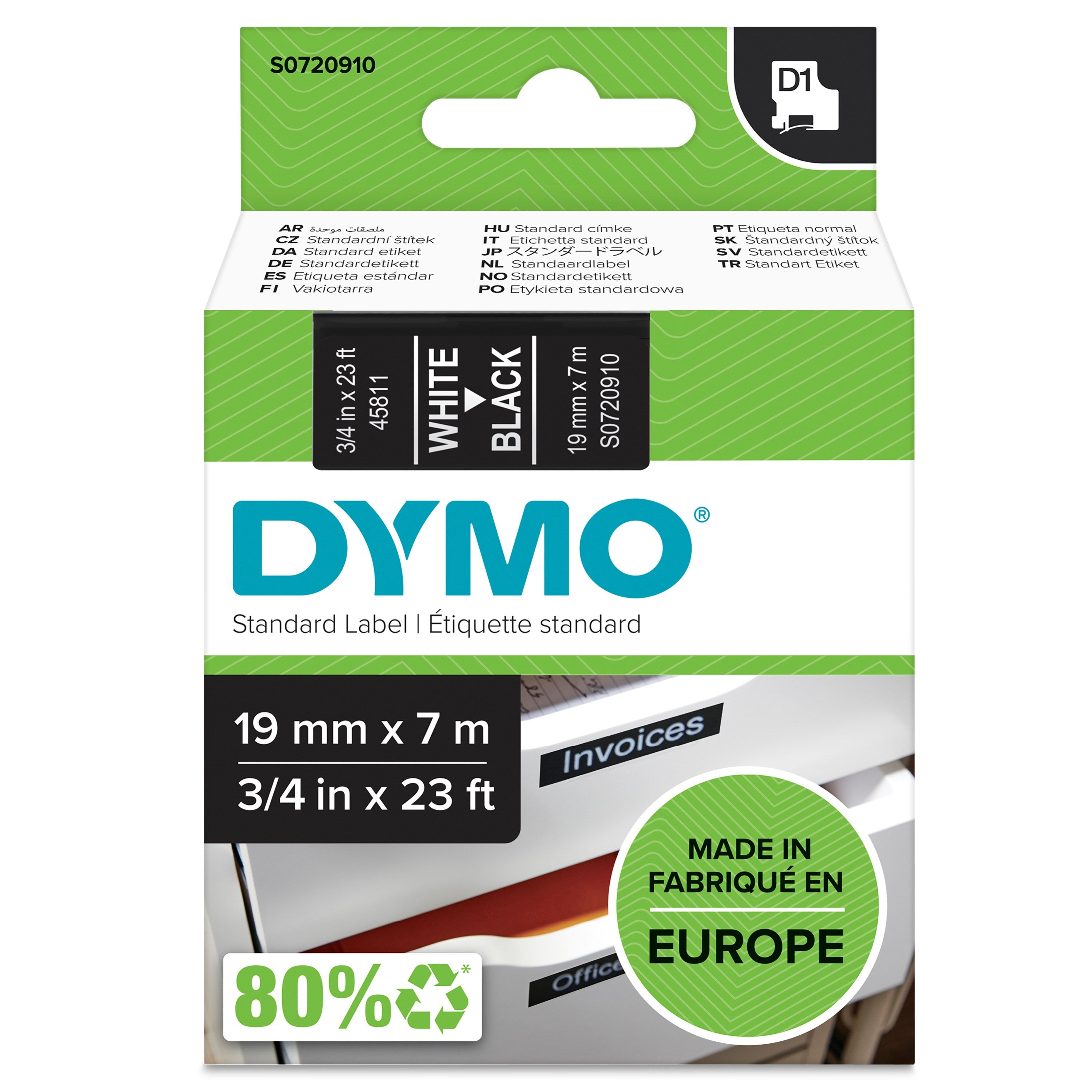 Tape D1 19mmx7m White Black