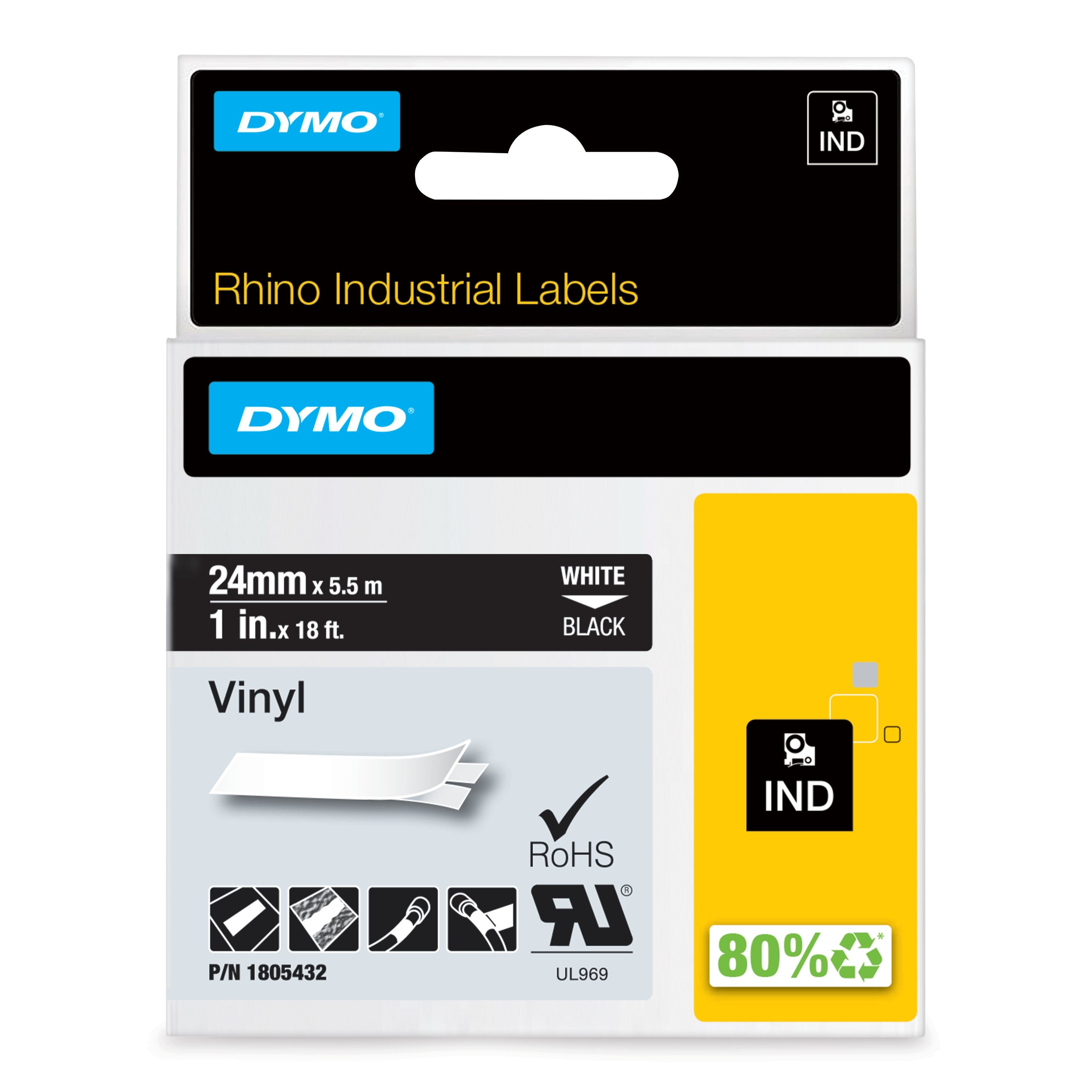 Tape Rhino 24mmx5 5m Colour Vinyl Hvid På Sort