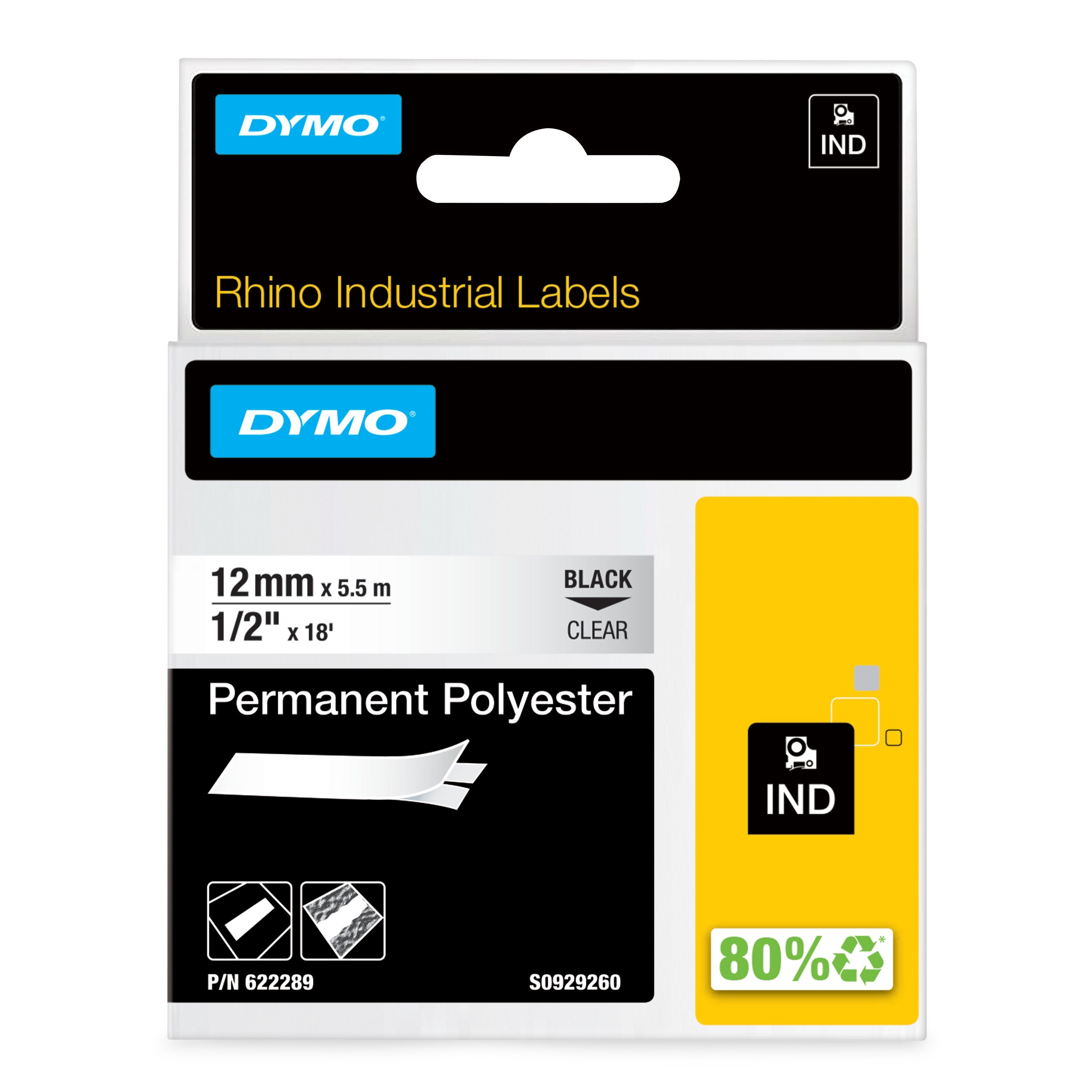 Tape Rhino 12mmx5 5m Perm Polyest Bl Clear