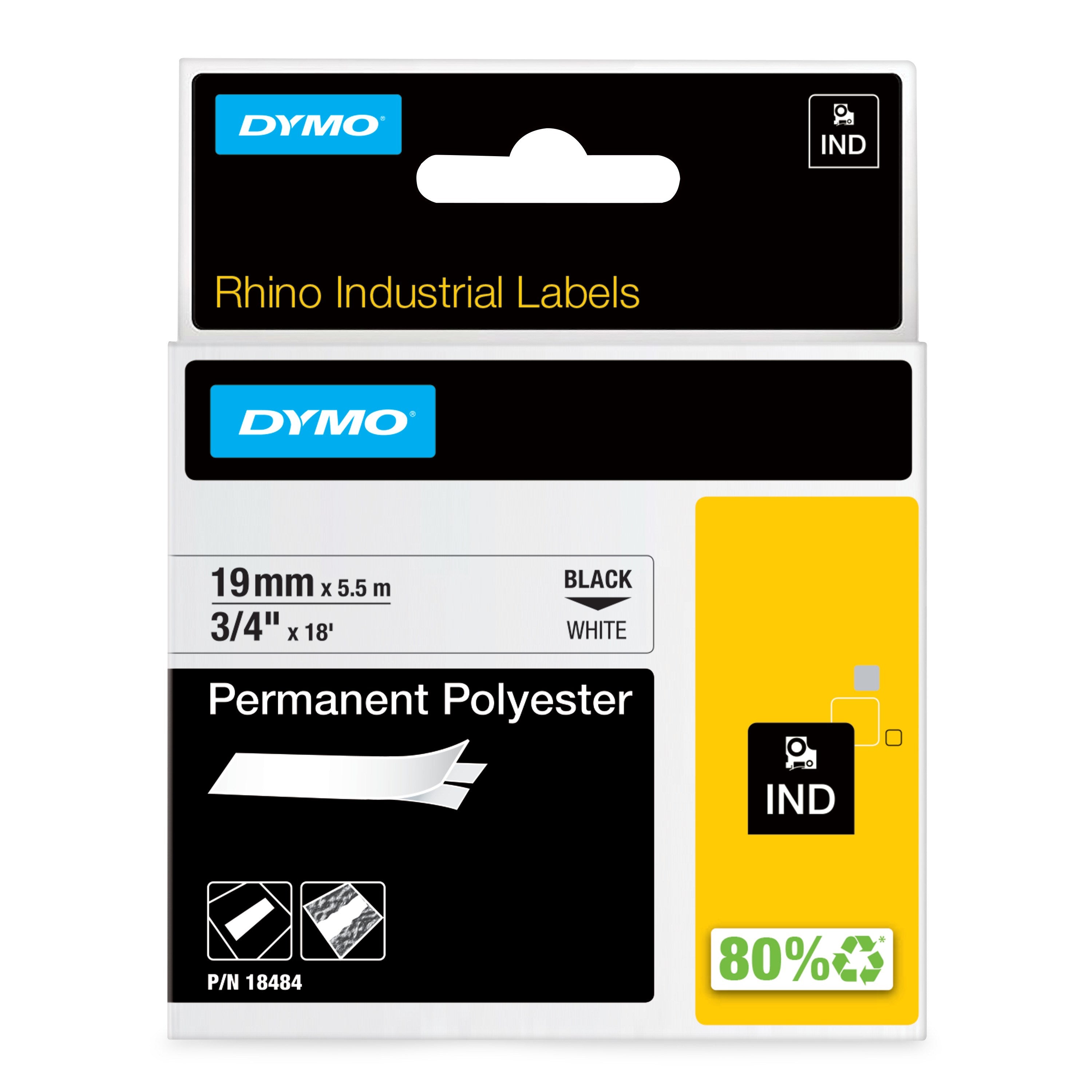Tape Rhino 19mmx5 5m Perm Polyest Bl Whi