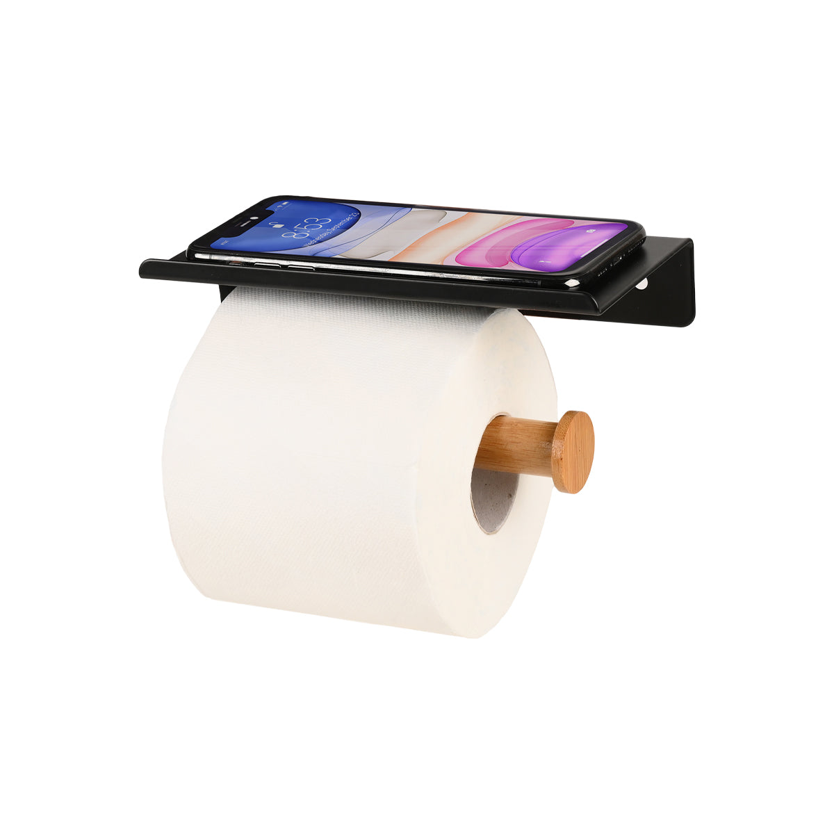 Toiletrulleholder Med Hylde  Bambus  Sort Metal