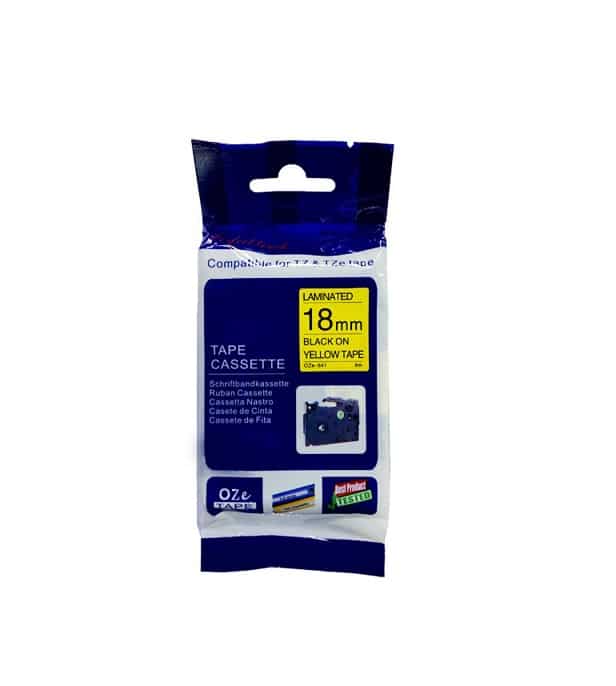 Tze641 Tape Sort Tekst På Gul 18mm   8m Kompatibel Brother Tze641
