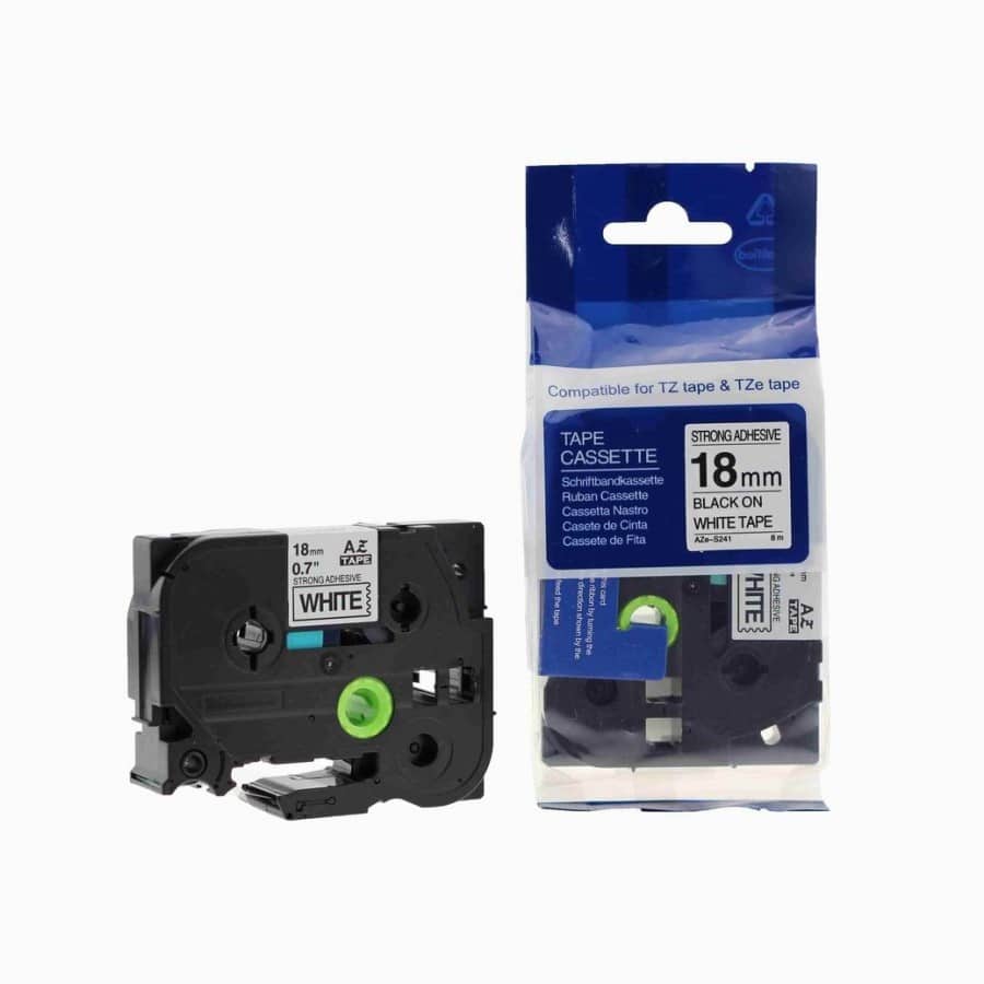 Tzes241 Tape Med Stærk Klæb Sort Tekst På Hvid 18mm   8m Kompatibel Brother Tzes241