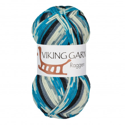 Viking Garn Raggen 723 Multi Turkis  Hvid