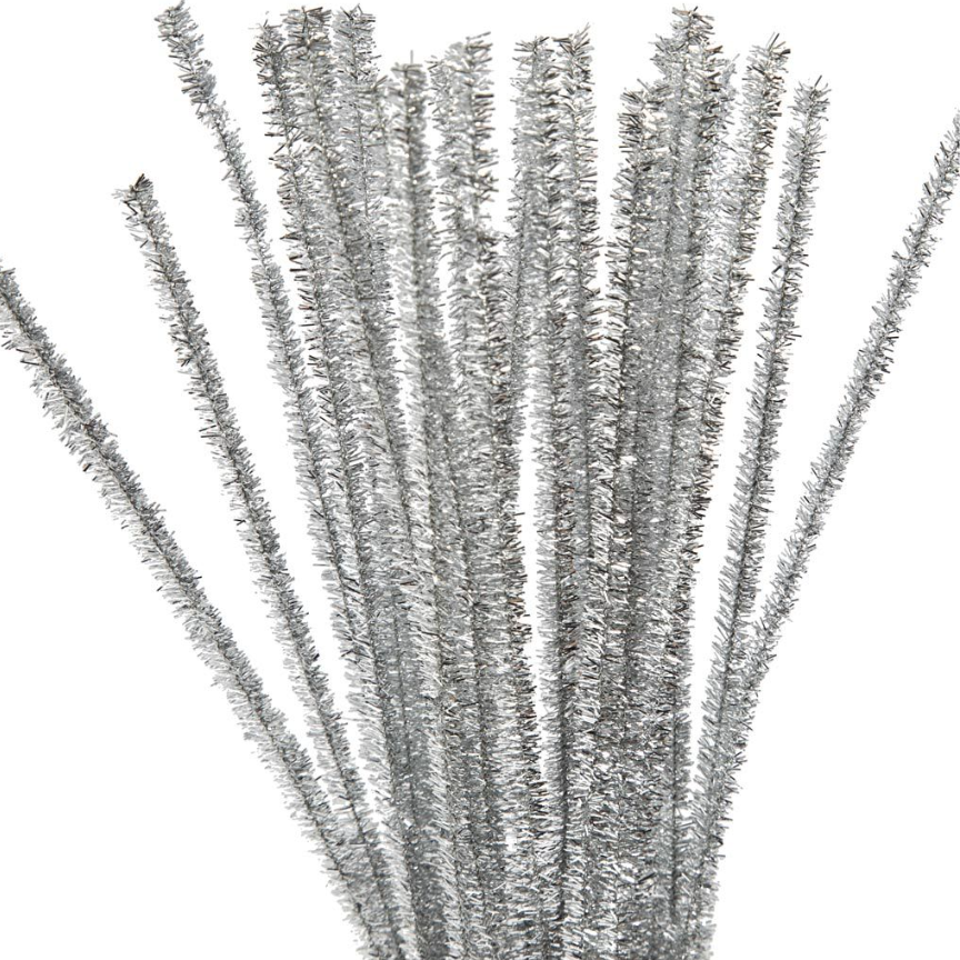 Chenille Piberenser   : 30 Cm    Mm  Sølv  24 Stk
